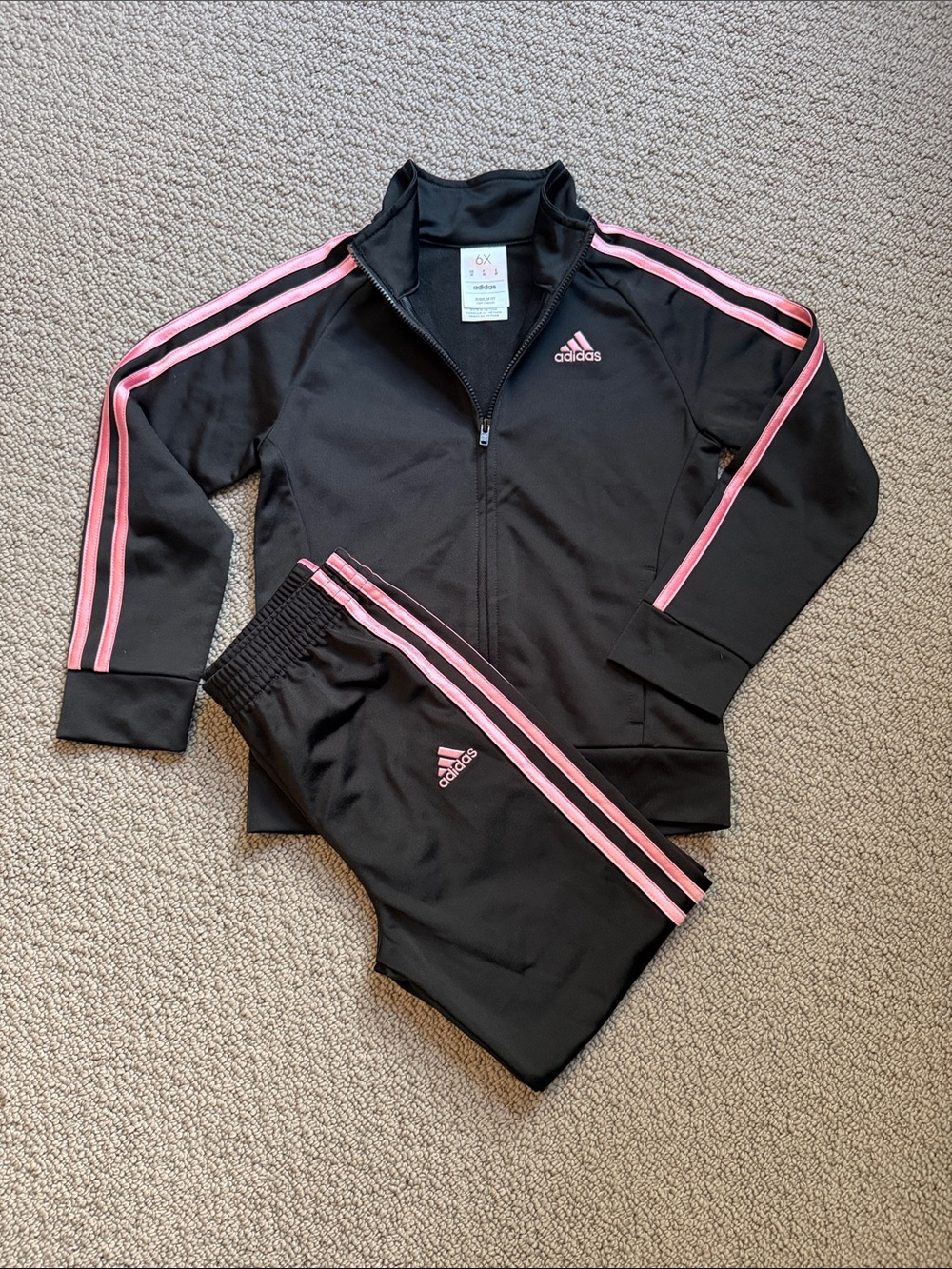adidas Black Track Jacket and Pants with Pink Stripes